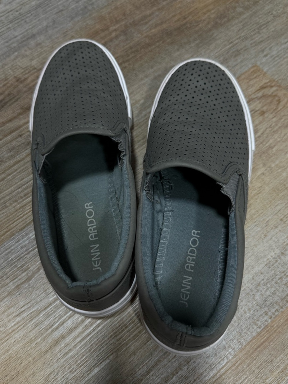 Jenn Ardor Perforated Slip-On Sneakers in Gray and White